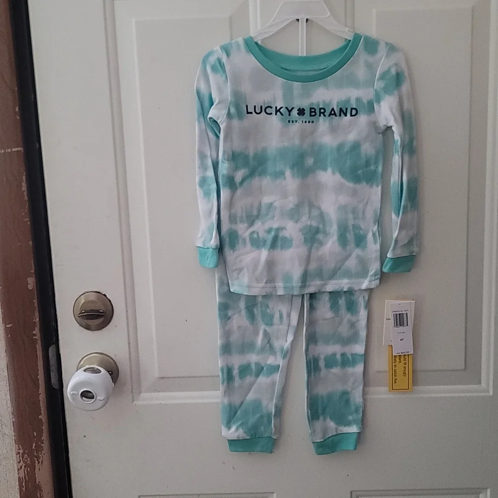 LUCKY BRAND GREEN/WHITE TIE DYE 2 PIECE PJ SET: NWT: SZ 4T